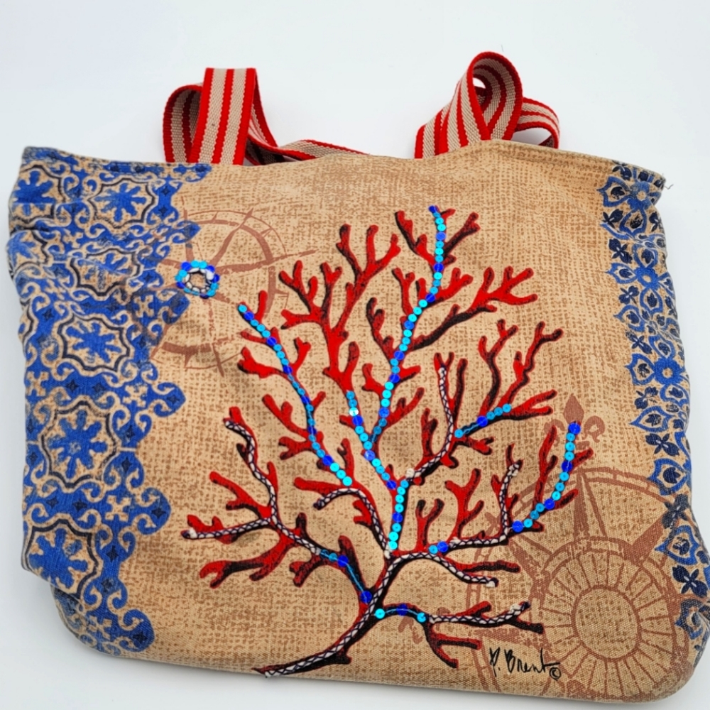 Paul Breut Coral Sequin Print Purse Tote Hand Bag